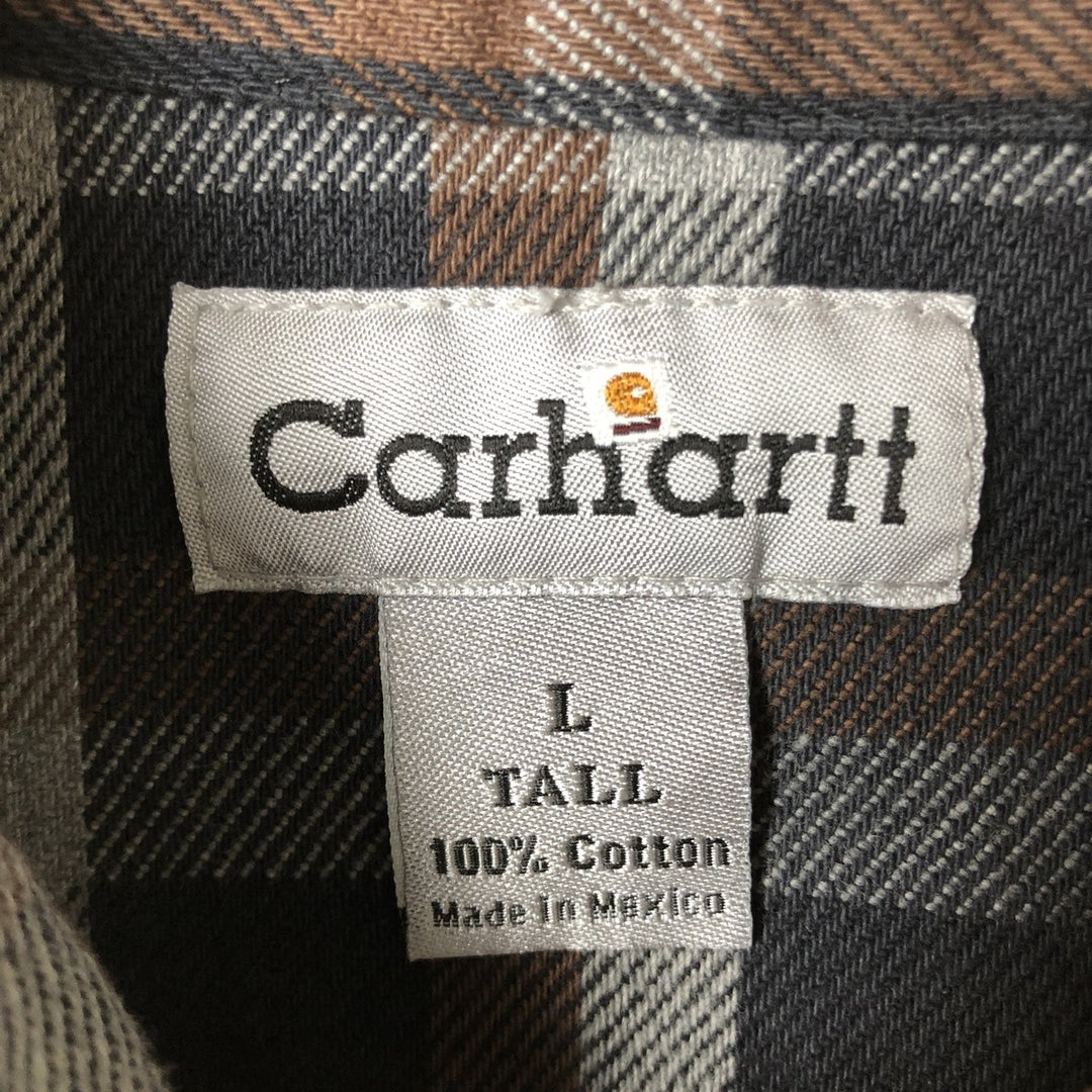 2000'S Carhartt long-sleeved flannel check shirt, men's size L cotton navy blue type Vintage Second Hand