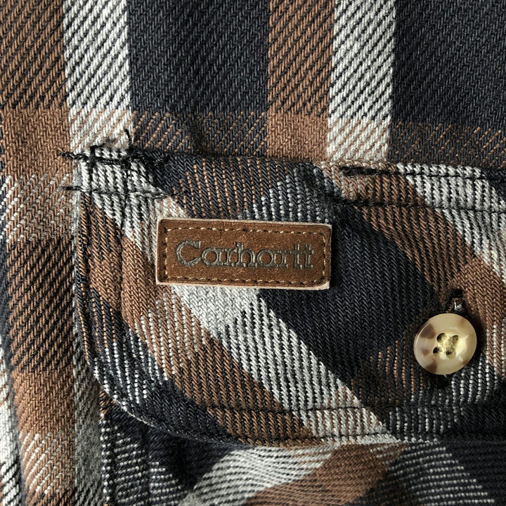 2000'S Carhartt long-sleeved flannel check shirt, men's size L cotton navy blue type Vintage Second Hand