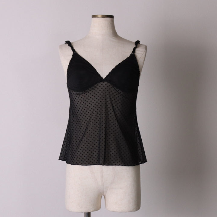 United Colors of Benetton all-over print cropped see-through lingerie camisole, women's size XS unclear black type Vintage Second Hand