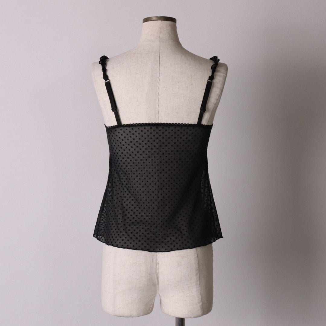 United Colors of Benetton all-over print cropped see-through lingerie camisole, women's size XS unclear black type Vintage Second Hand
