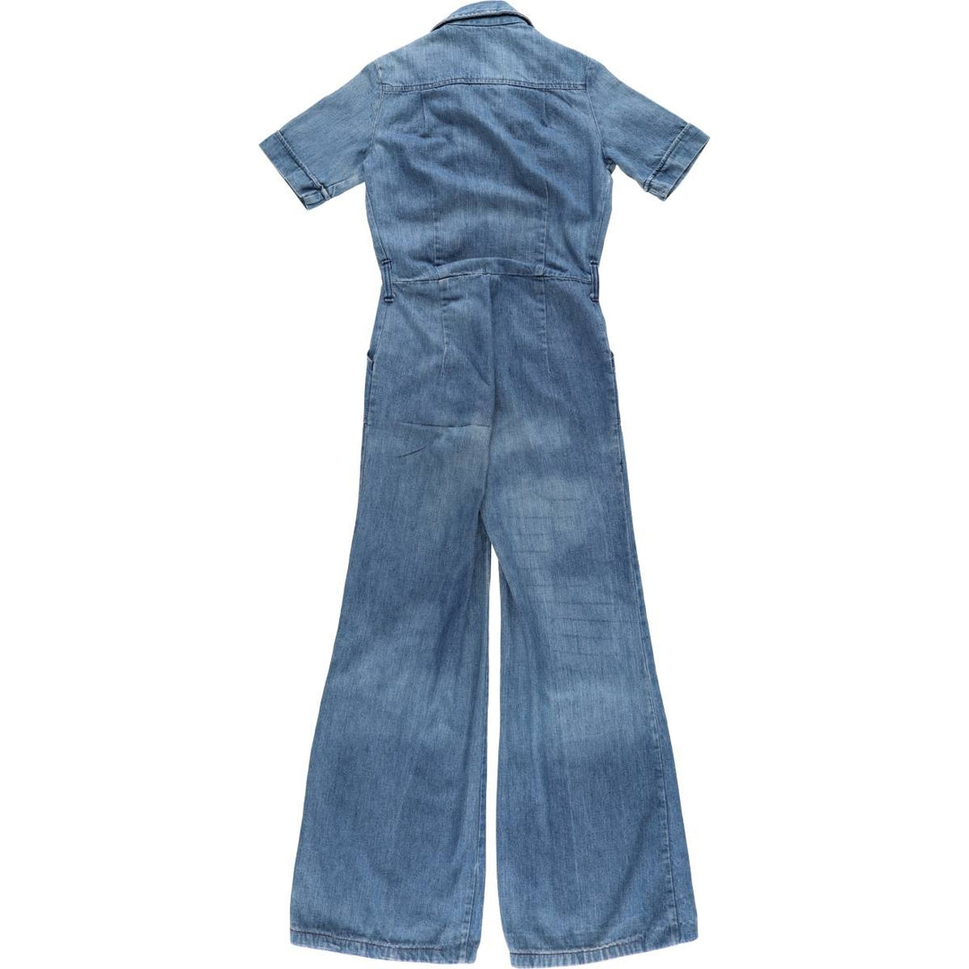 Vintage 1970'S UNKNOWN open-collar denim short-sleeve jumpsuit, women's size XS unclear blue type Vintage Second Hand