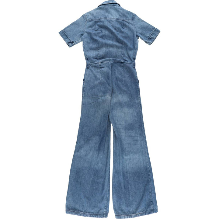 Vintage 1970'S UNKNOWN open-collar denim short-sleeve jumpsuit, women's size XS unclear blue type Vintage Second Hand