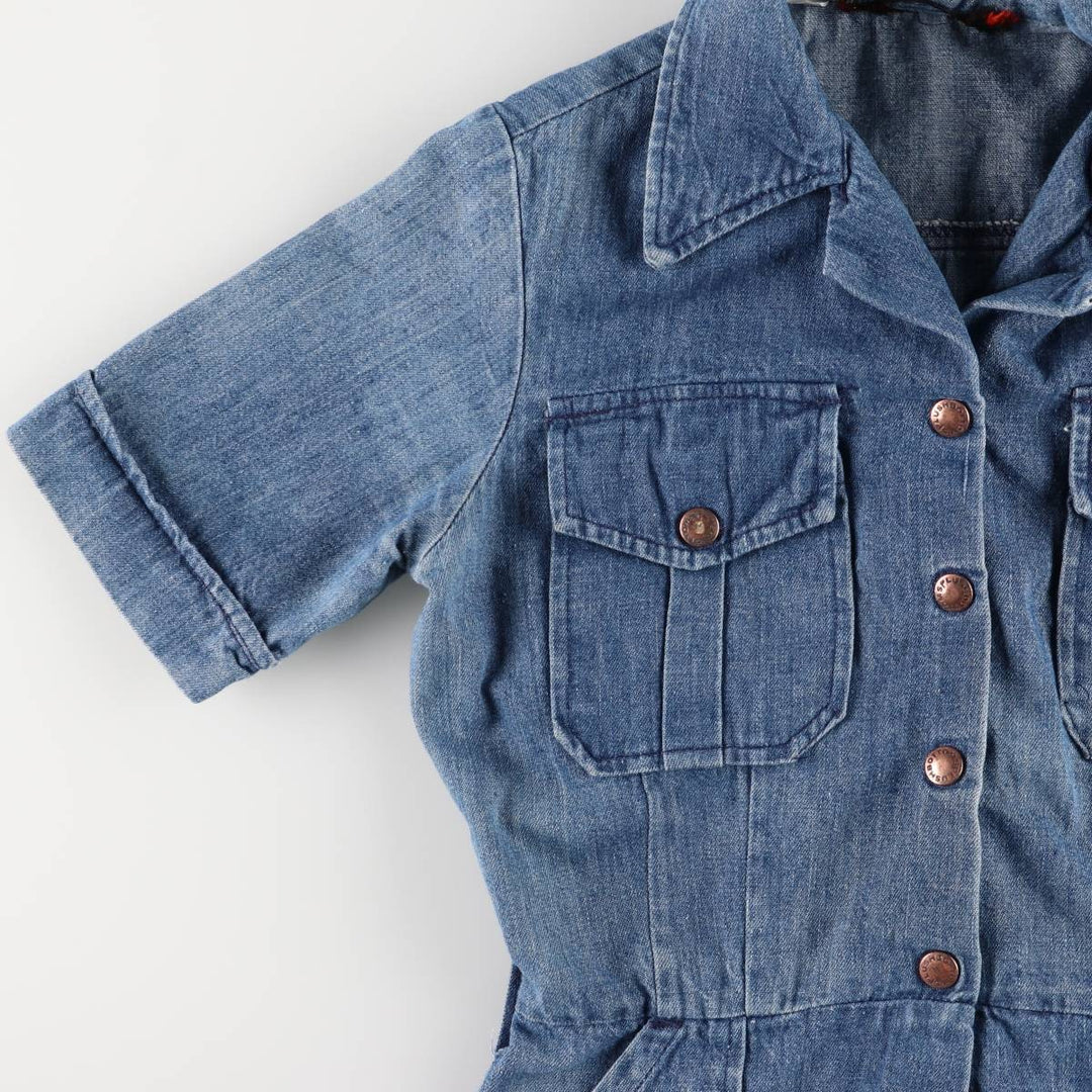 Vintage 1970'S UNKNOWN open-collar denim short-sleeve jumpsuit, women's size XS unclear blue type Vintage Second Hand