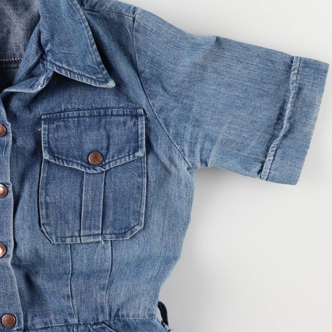 Vintage 1970'S UNKNOWN open-collar denim short-sleeve jumpsuit, women's size XS unclear blue type Vintage Second Hand