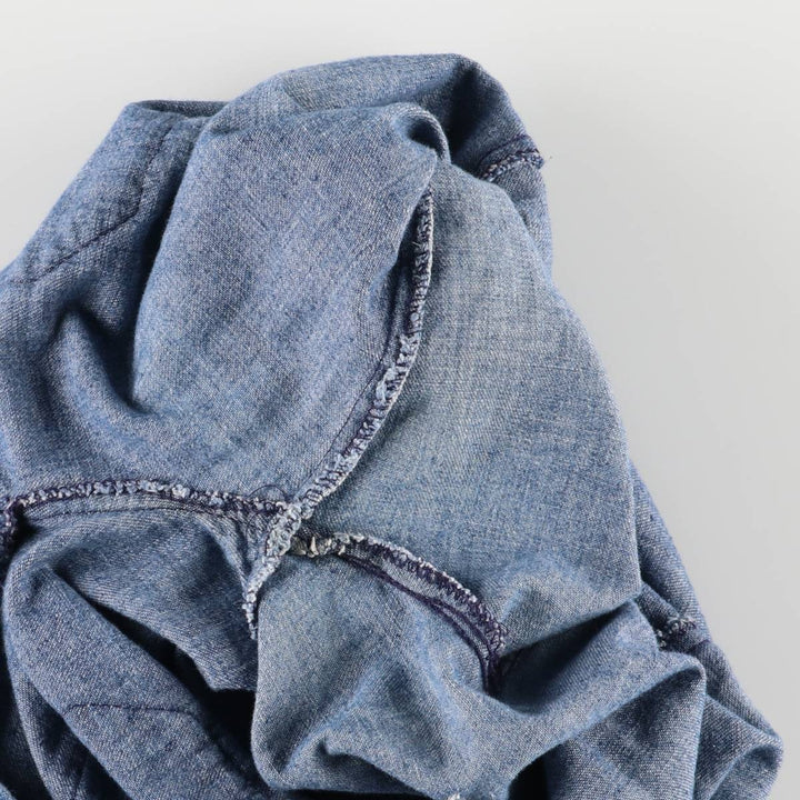 Vintage 1970'S UNKNOWN open-collar denim short-sleeve jumpsuit, women's size XS unclear blue type Vintage Second Hand