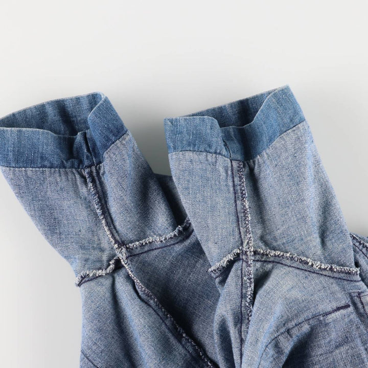 Vintage 1970'S UNKNOWN open-collar denim short-sleeve jumpsuit, women's size XS unclear blue type Vintage Second Hand