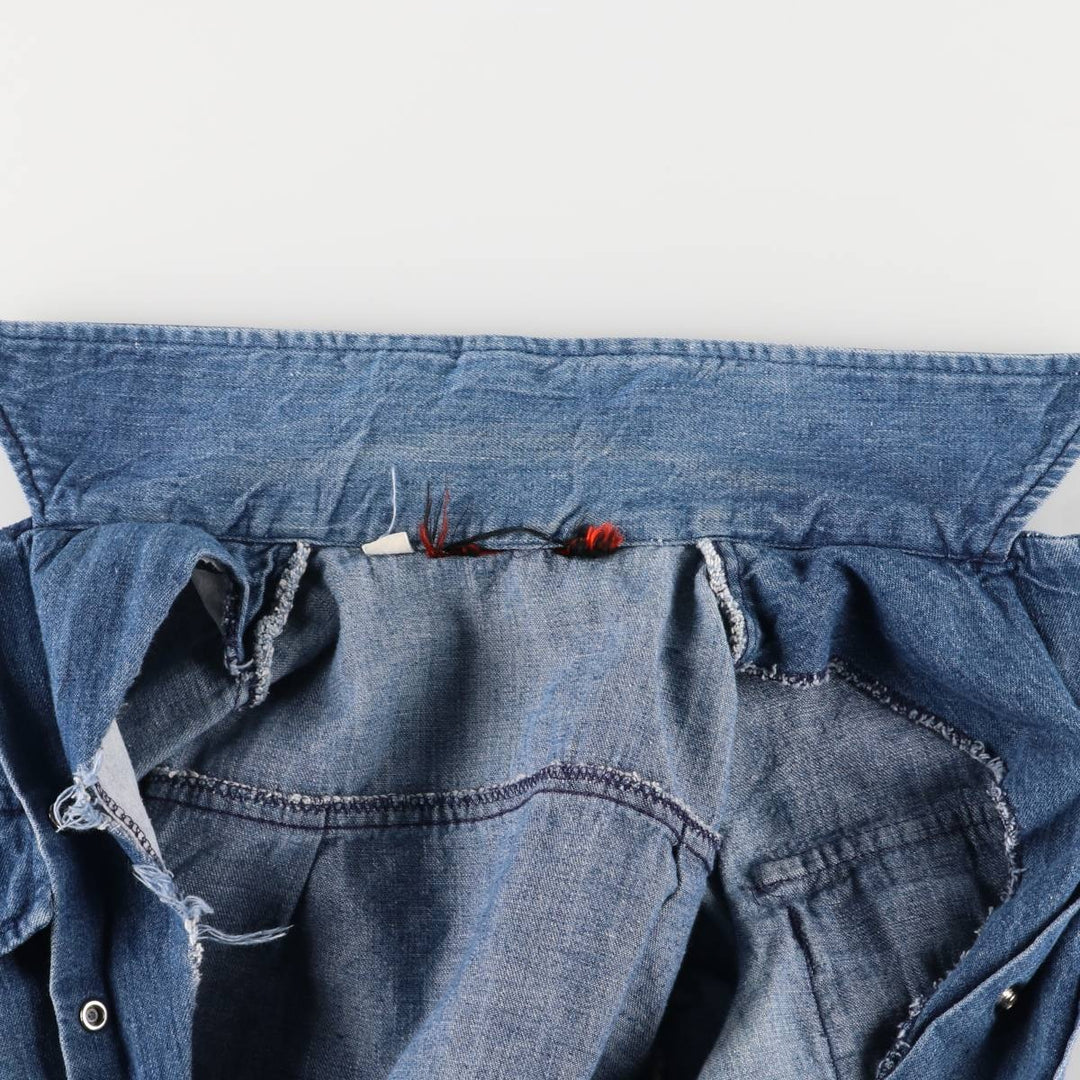 Vintage 1970'S UNKNOWN open-collar denim short-sleeve jumpsuit, women's size XS unclear blue type Vintage Second Hand