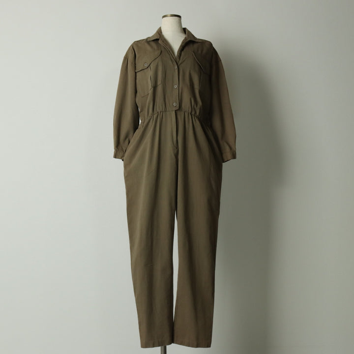 Vintage 80s-90'S NITAYA open collar, 3/4 sleeve jumpsuit, made in the USA, women's size S cotton Khaki type Vintage Second Hand