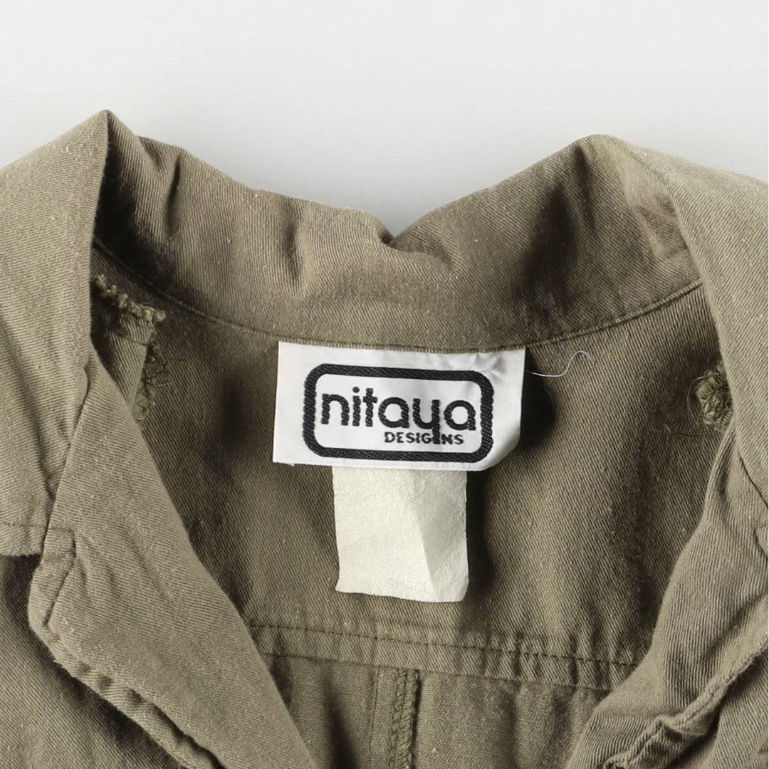 Vintage 80s-90'S NITAYA open collar, 3/4 sleeve jumpsuit, made in the USA, women's size S cotton Khaki type Vintage Second Hand