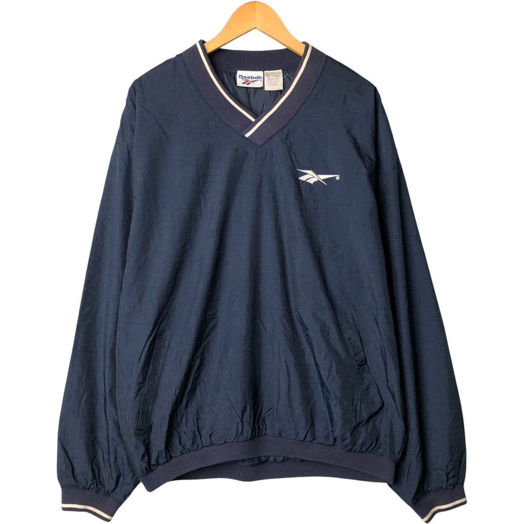 90'S Reebok V-neck nylon pullover, men's size L, vintage Nylon navy blue type Vintage Second Hand