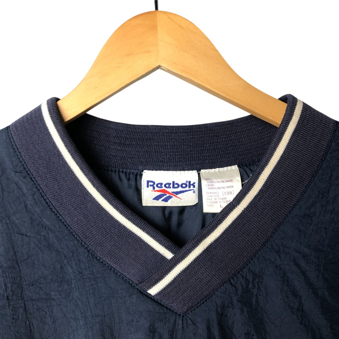 90'S Reebok V-neck nylon pullover, men's size L, vintage Nylon navy blue type Vintage Second Hand
