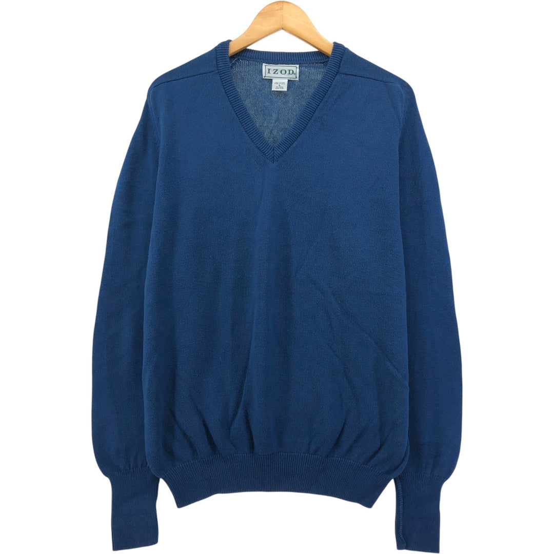 IZOD V-neck cotton knit sweater, Made in USA, Men's size L cotton navy blue type Vintage Second Hand