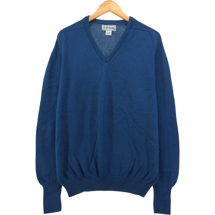 IZOD V-neck cotton knit sweater, Made in USA, Men's size L cotton navy blue type Vintage Second Hand