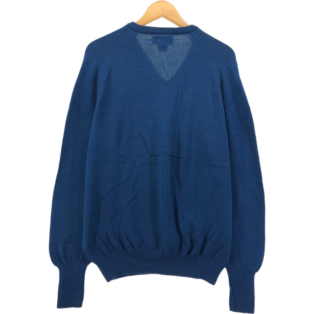 IZOD V-neck cotton knit sweater, Made in USA, Men's size L cotton navy blue type Vintage Second Hand