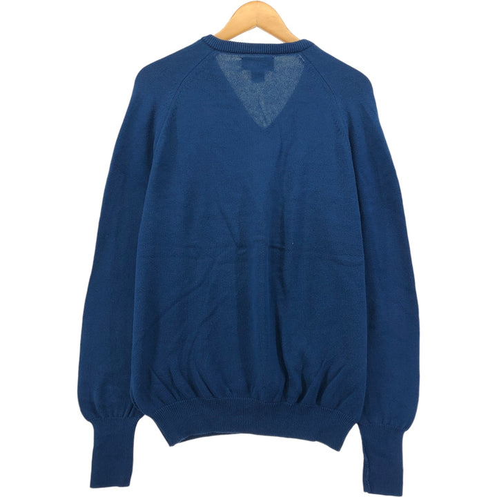IZOD V-neck cotton knit sweater, Made in USA, Men's size L cotton navy blue type Vintage Second Hand