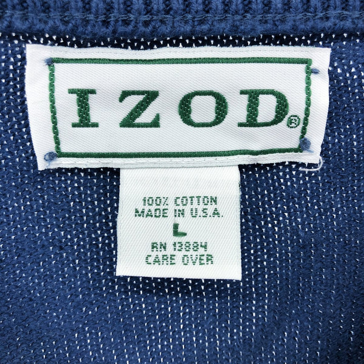 IZOD V-neck cotton knit sweater, Made in USA, Men's size L cotton navy blue type Vintage Second Hand
