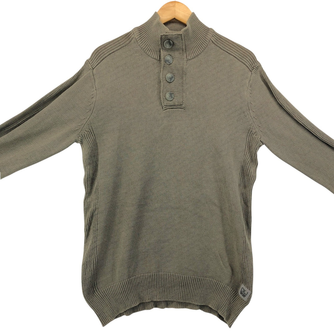 2000s~ Calvin Klein Jeans Ribbed Cotton Knit Half-Button Sweater, Men's Size M cotton Khaki type Vintage Second Hand
