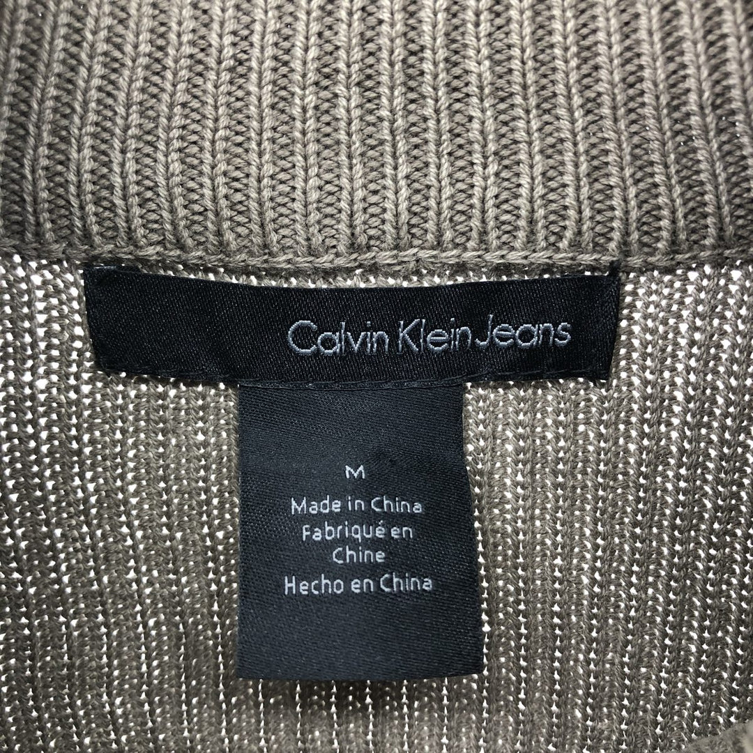 2000s~ Calvin Klein Jeans Ribbed Cotton Knit Half-Button Sweater, Men's Size M cotton Khaki type Vintage Second Hand