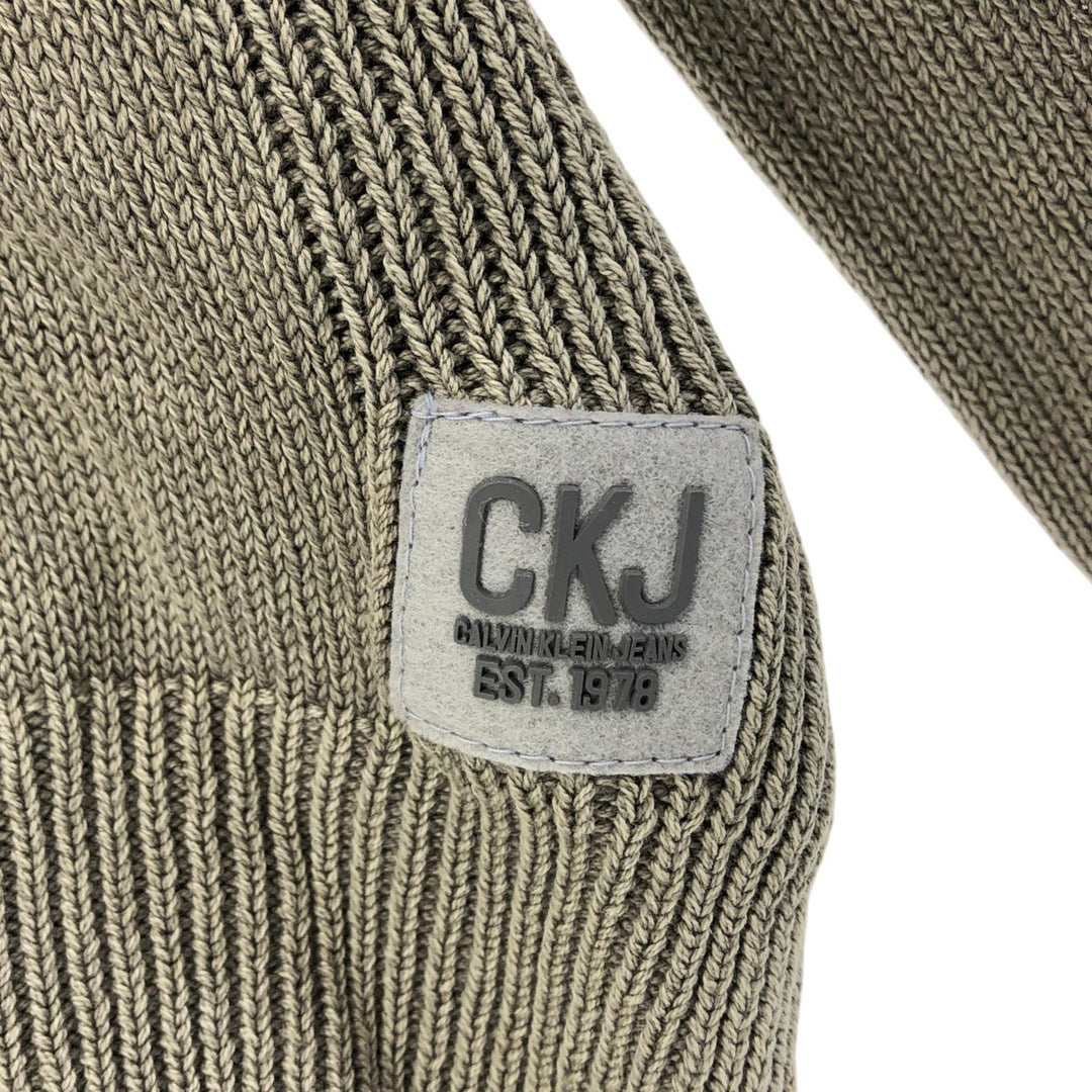 2000s~ Calvin Klein Jeans Ribbed Cotton Knit Half-Button Sweater, Men's Size M cotton Khaki type Vintage Second Hand