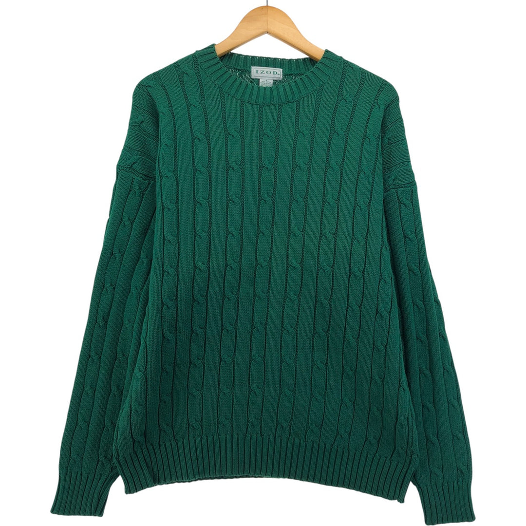 IZOD Cable Knit Cotton Sweater, Men's Size Medium cotton green type Vintage Second Hand
