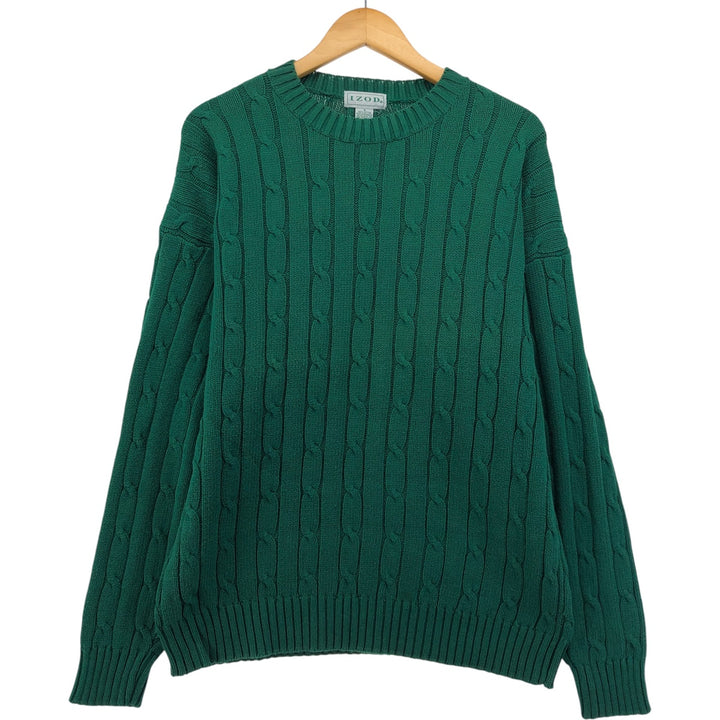 IZOD Cable Knit Cotton Sweater, Men's Size Medium cotton green type Vintage Second Hand