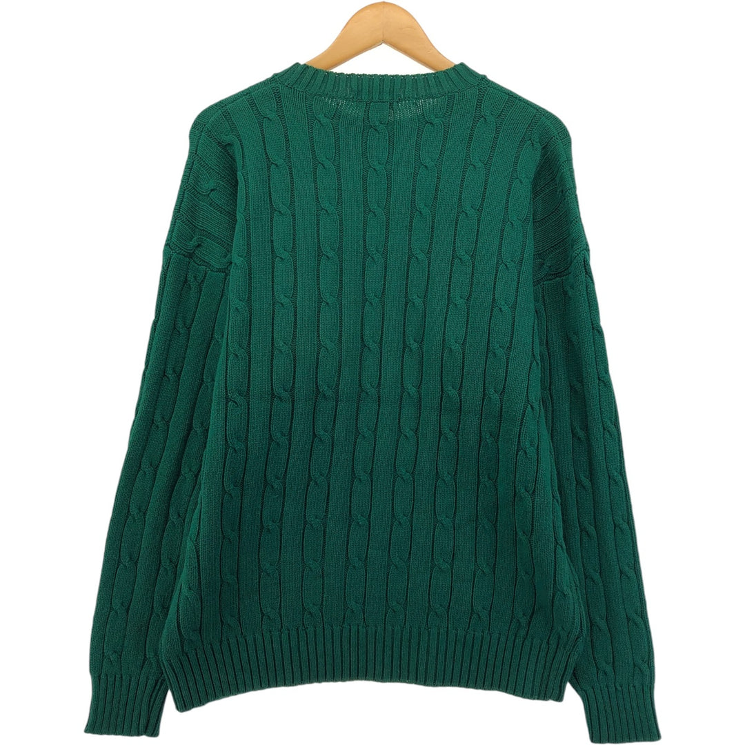 IZOD Cable Knit Cotton Sweater, Men's Size Medium cotton green type Vintage Second Hand