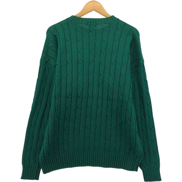 IZOD Cable Knit Cotton Sweater, Men's Size Medium cotton green type Vintage Second Hand