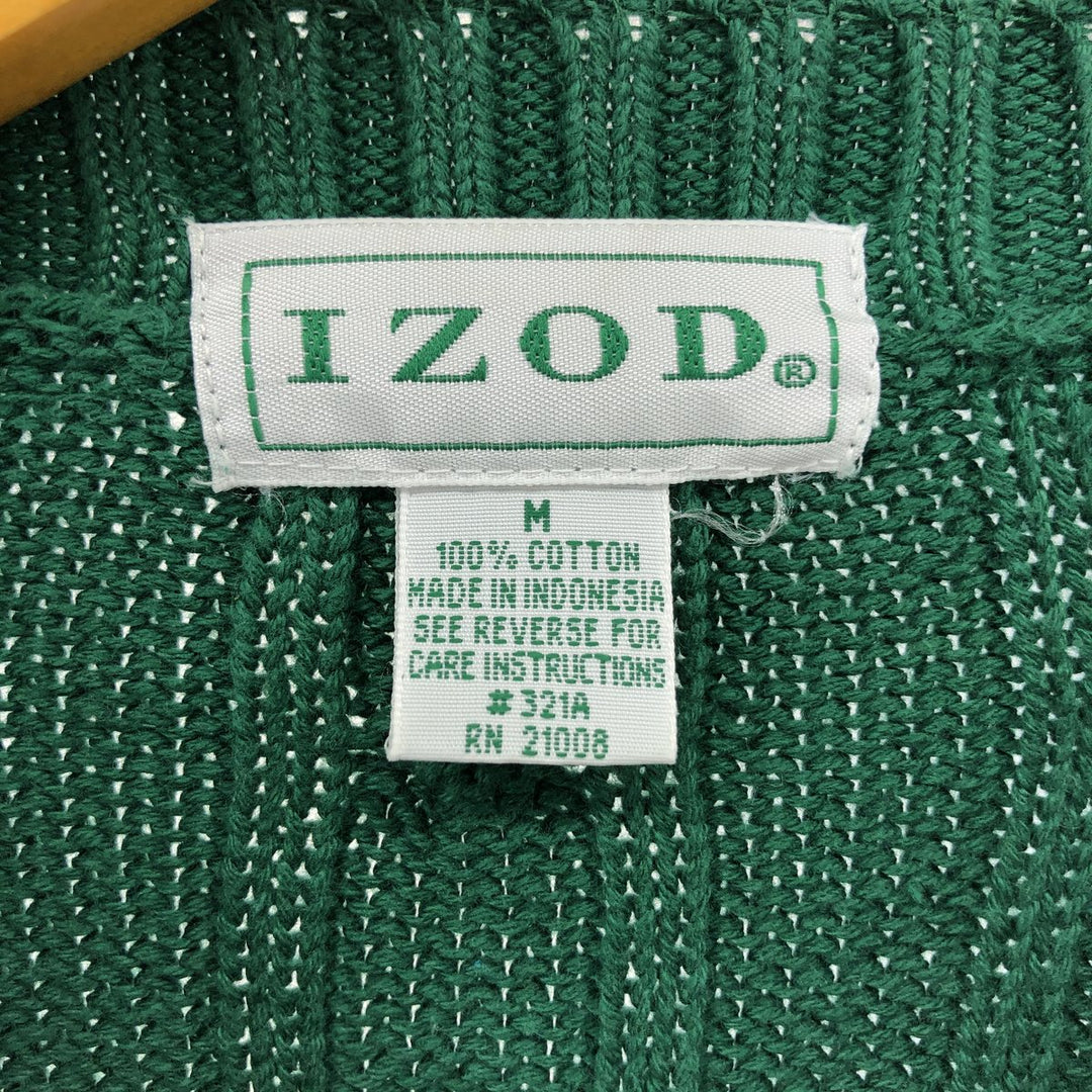 IZOD Cable Knit Cotton Sweater, Men's Size Medium cotton green type Vintage Second Hand