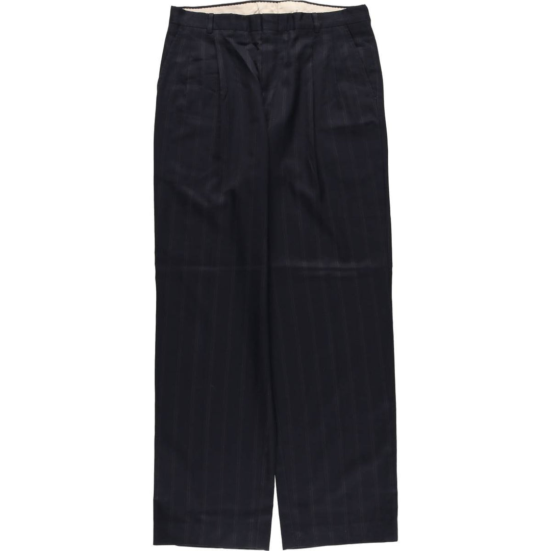 ~90'S Stripe Pattern Two-pleat Slacks Pants Men's W33 Vintage unclear navy blue type Vintage Second Hand