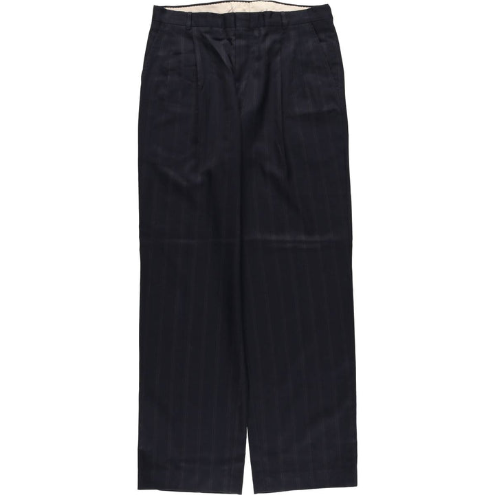 ~90'S Stripe Pattern Two-pleat Slacks Pants Men's W33 Vintage unclear navy blue type Vintage Second Hand