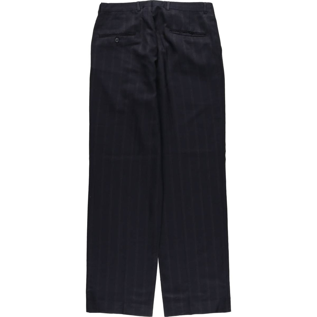 ~90'S Stripe Pattern Two-pleat Slacks Pants Men's W33 Vintage unclear navy blue type Vintage Second Hand