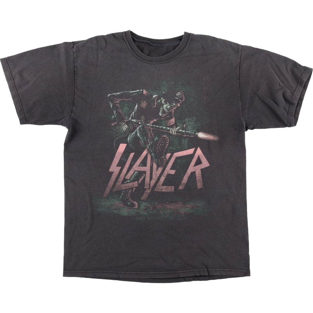 SLAYER Skull Pattern Band T-Shirt, Men's Medium unclear Charcoal Vintage Second Hand