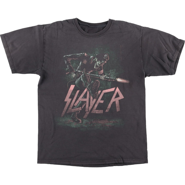 SLAYER Skull Pattern Band T-Shirt, Men's Medium unclear Charcoal Vintage Second Hand