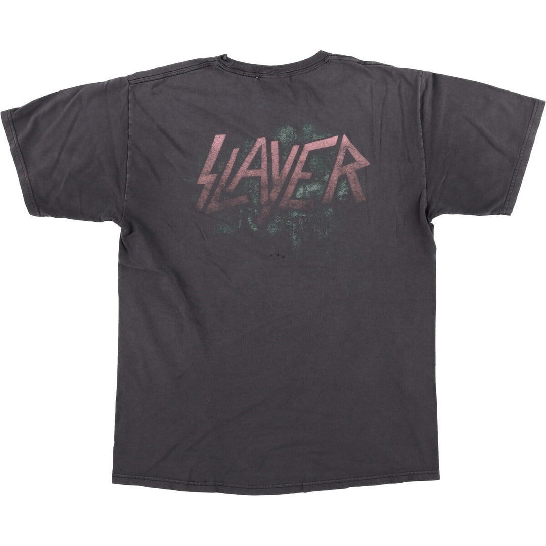 SLAYER Skull Pattern Band T-Shirt, Men's Medium unclear Charcoal Vintage Second Hand