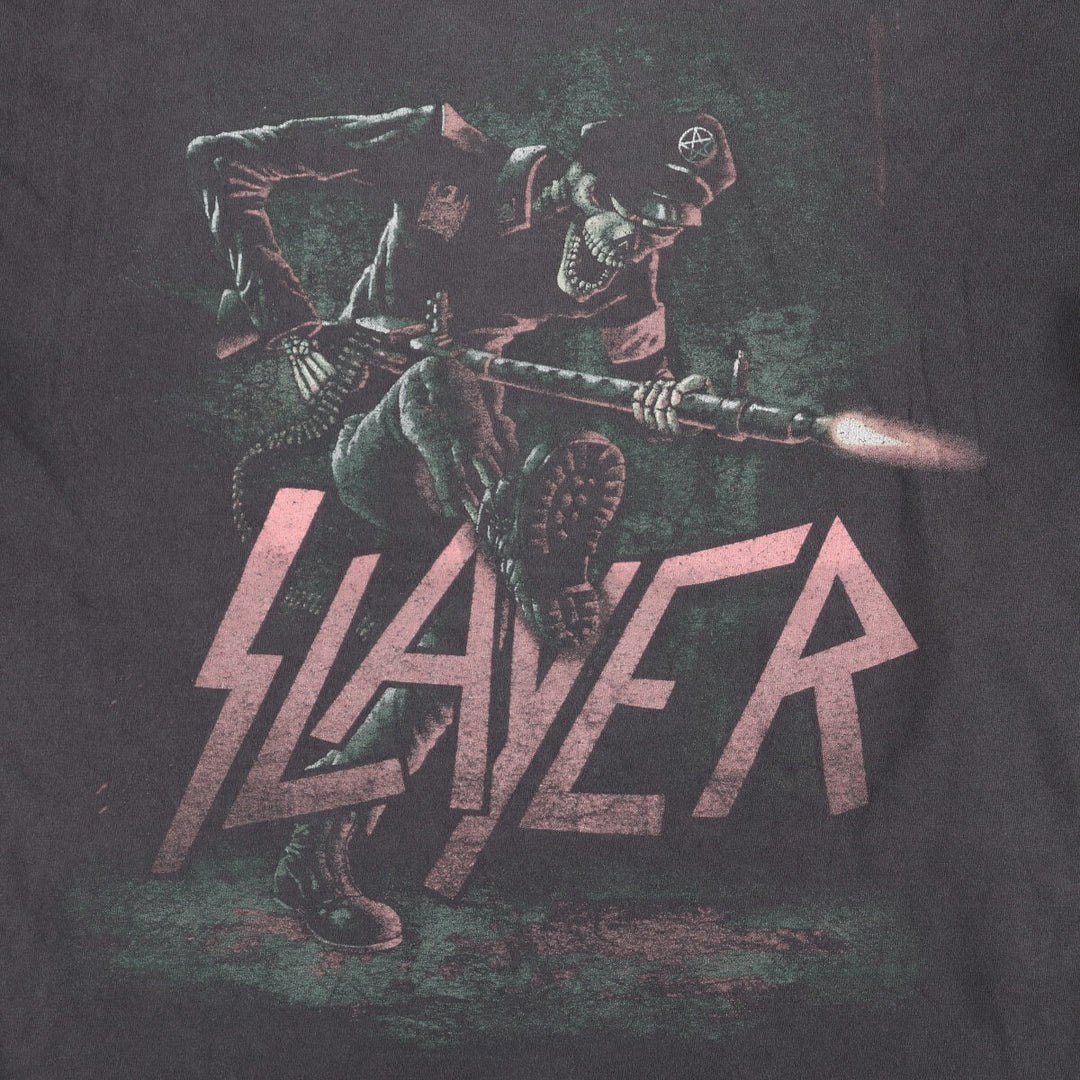 SLAYER Skull Pattern Band T-Shirt, Men's Medium unclear Charcoal Vintage Second Hand