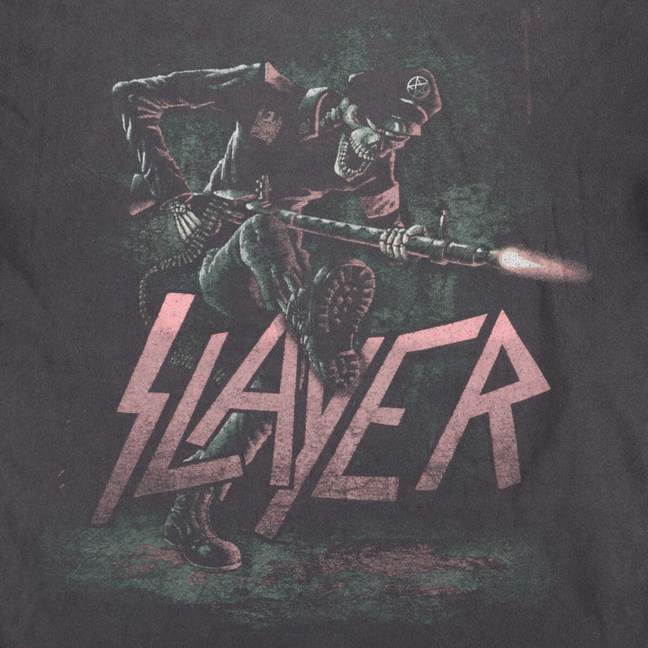 SLAYER Skull Pattern Band T-Shirt, Men's Medium unclear Charcoal Vintage Second Hand