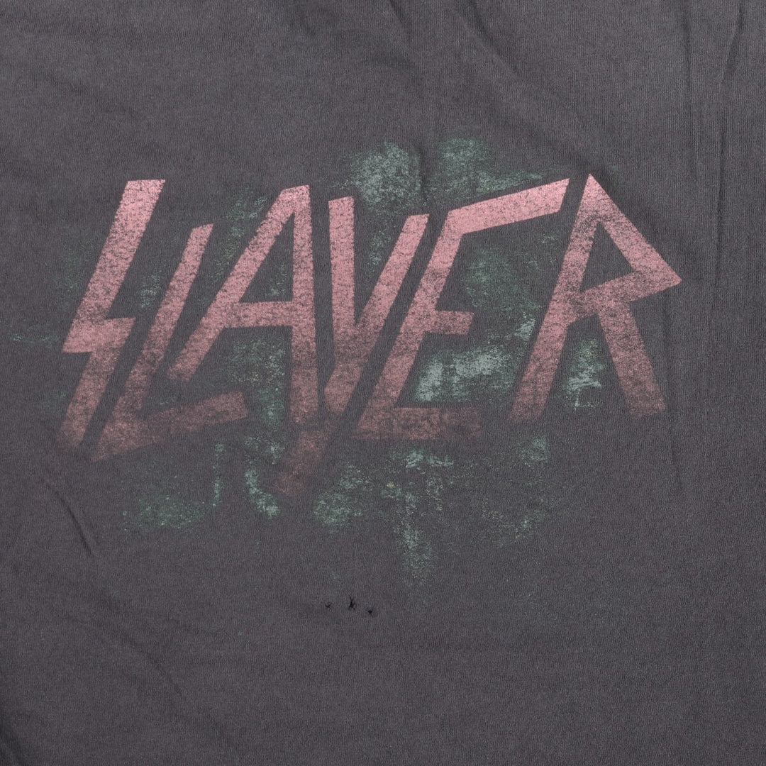 SLAYER Skull Pattern Band T-Shirt, Men's Medium unclear Charcoal Vintage Second Hand