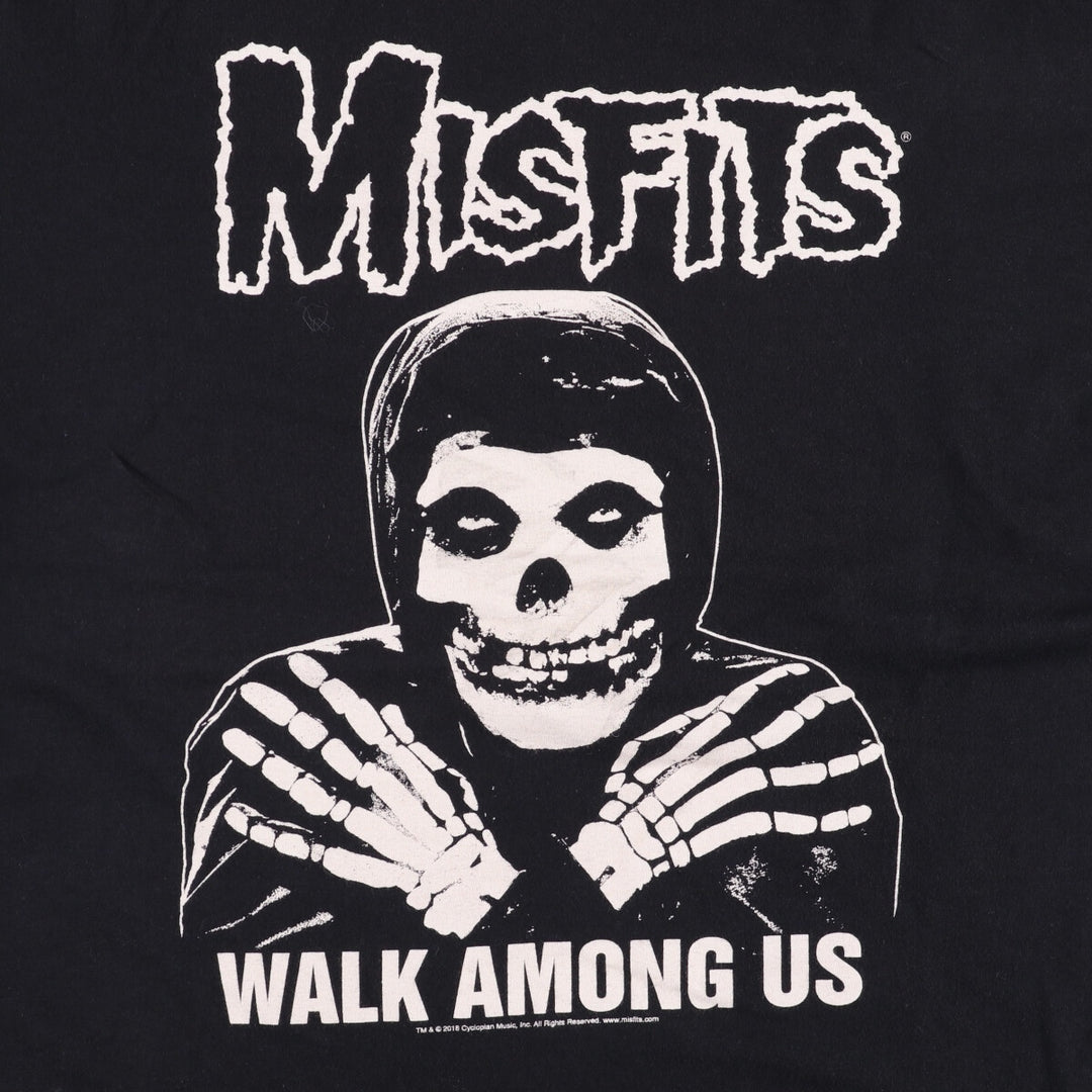 MISFITS Skull Pattern Band T-shirt, Men's L size cotton black type Vintage Second Hand