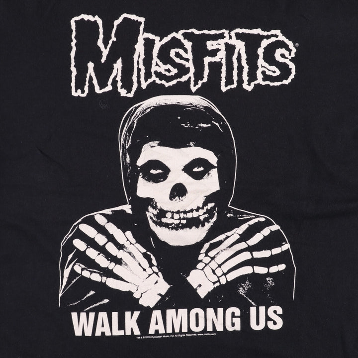 MISFITS Skull Pattern Band T-shirt, Men's L size cotton black type Vintage Second Hand
