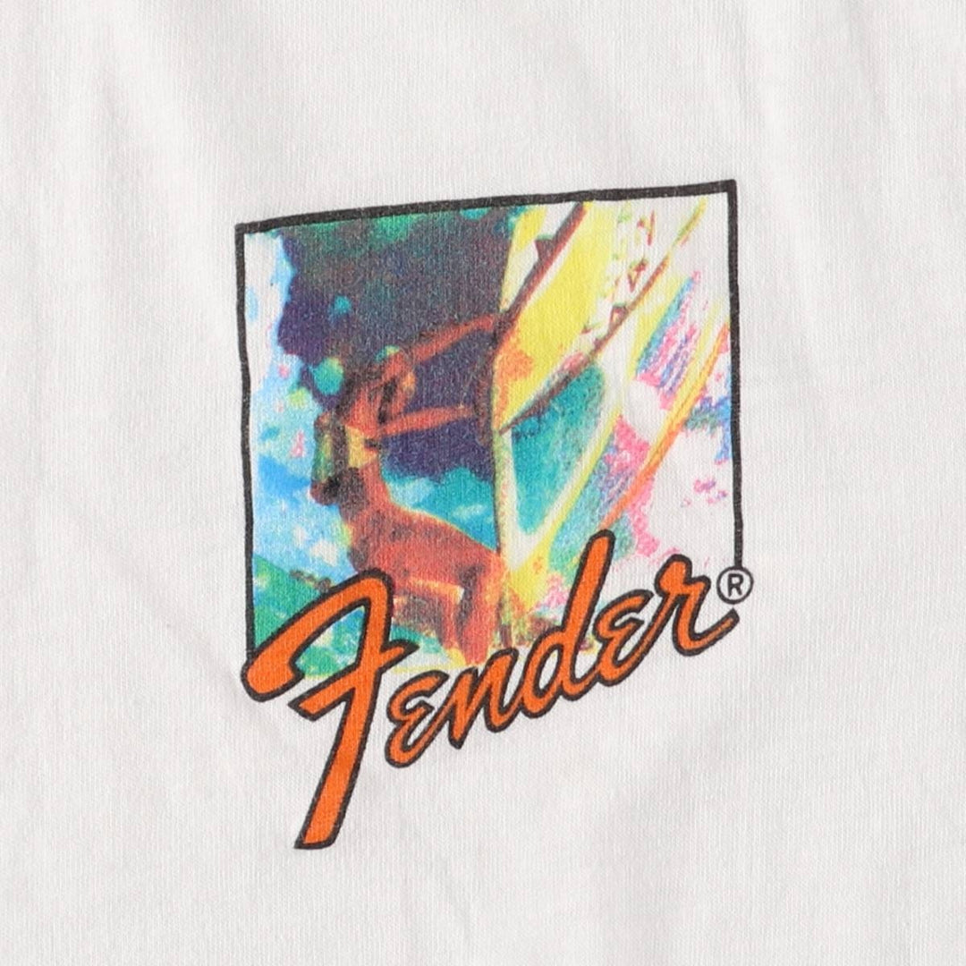 Vintage 1980'S Fender Advertising Ringer T-Shirt, Made in USA, Men's Size Medium, Short Sleeve polyester white type Vintage Second Hand