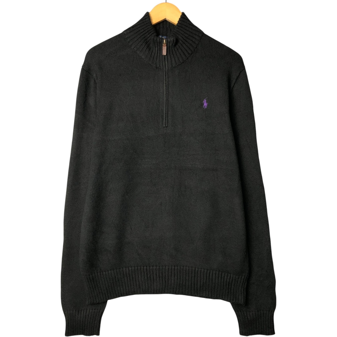 Ralph Lauren POLO RALPH LAUREN Cotton knit half zip sweater Men's size L cotton black type Vintage Second Hand