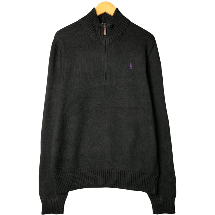 Ralph Lauren POLO RALPH LAUREN Cotton knit half zip sweater Men's size L cotton black type Vintage Second Hand
