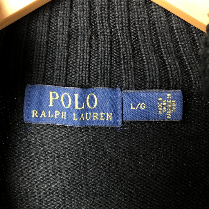 Ralph Lauren POLO RALPH LAUREN Cotton knit half zip sweater Men's size L cotton black type Vintage Second Hand