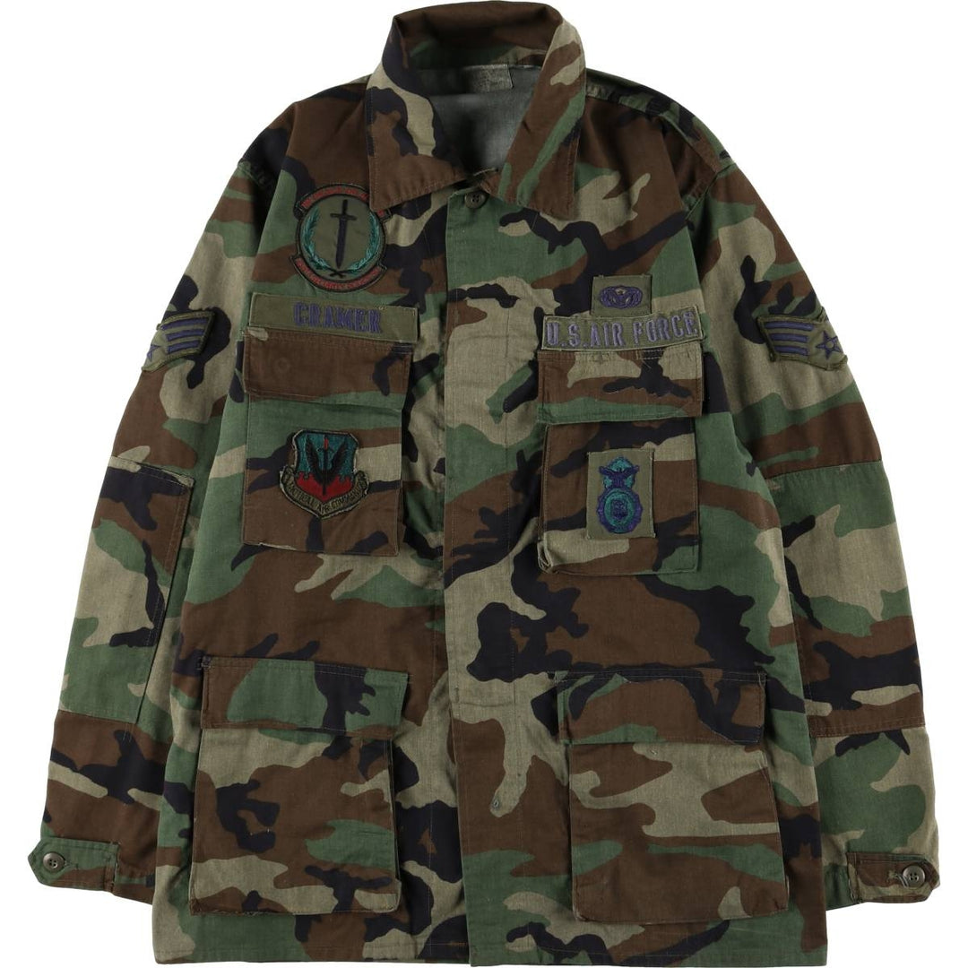 Camouflage Woodland Camo BDU Military Jacket, Men's Size XL unclear Khaki type sage green Vintage Second Hand