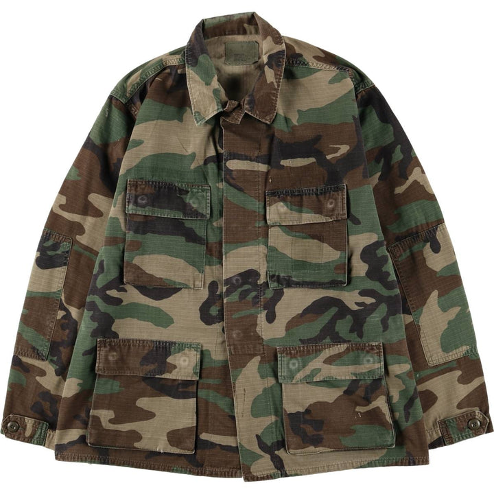 Authentic 2000'S US Military Camouflage Pattern Woodland Camo Ripstop BDU Military Jacket, Made in USA, Men's Size Medium cotton Khaki type sage green Vintage Second Hand