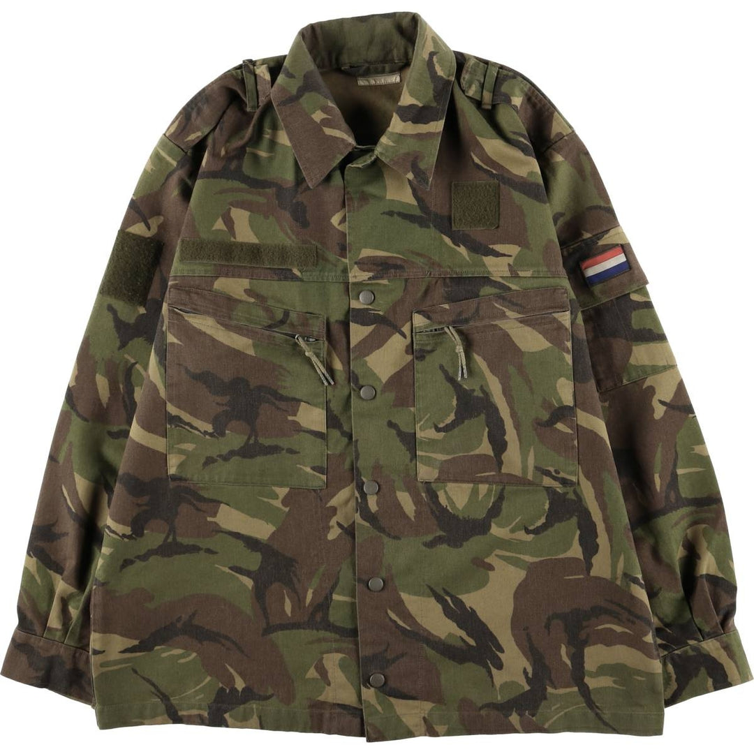 Authentic Dutch Army Camouflage Woodland Camo Military Field Jacket, Men's, Size XL, Vintage cotton Khaki type sage green Vintage Second Hand