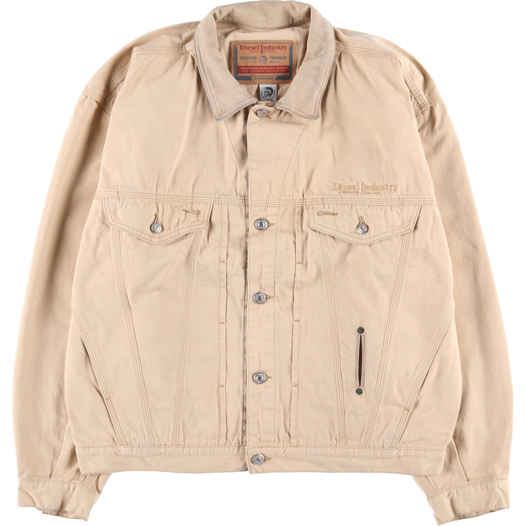 Diesel Industry Trucker-Style Cotton Twill Jacket, Made in Italy, Men's Size XL cotton Beige type Vintage Second Hand