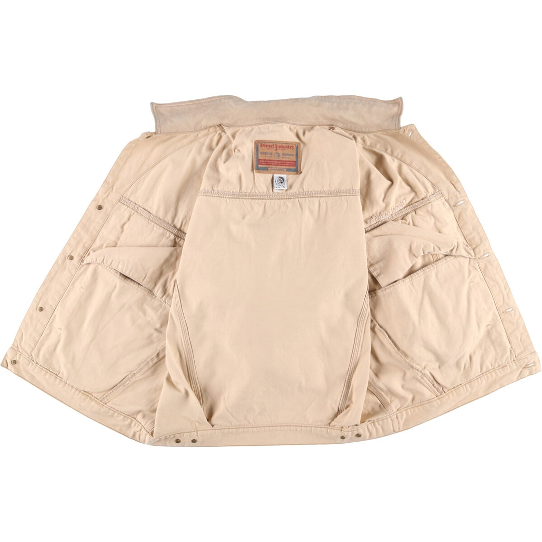 Diesel Industry Trucker-Style Cotton Twill Jacket, Made in Italy, Men's Size XL cotton Beige type Vintage Second Hand