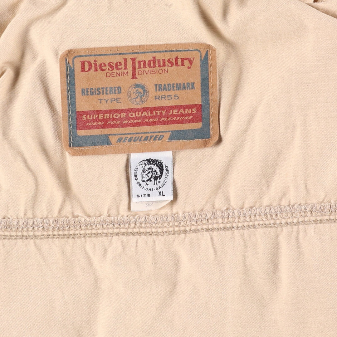 Diesel Industry Trucker-Style Cotton Twill Jacket, Made in Italy, Men's Size XL cotton Beige type Vintage Second Hand