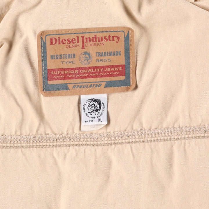 Diesel Industry Trucker-Style Cotton Twill Jacket, Made in Italy, Men's Size XL cotton Beige type Vintage Second Hand